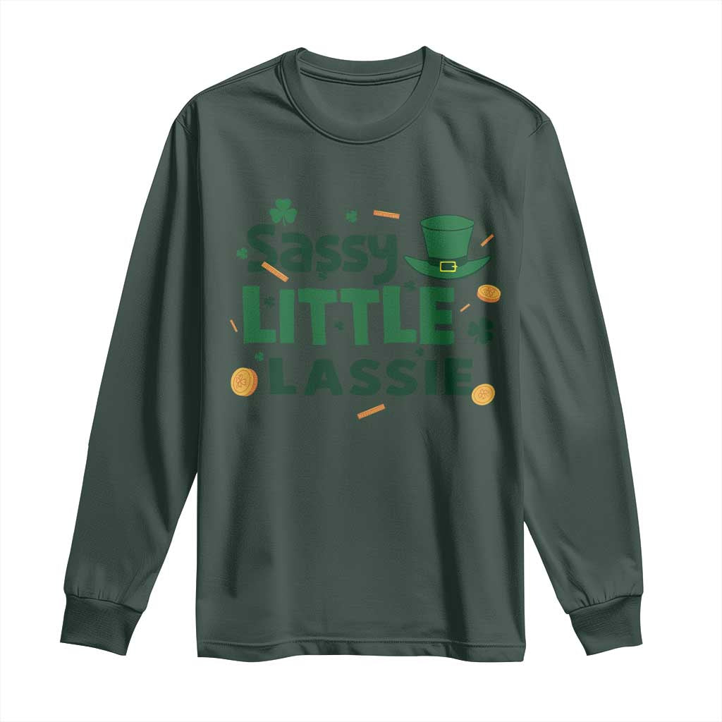 Funny St Patrick's Day Sassy Little Lassie Long Sleeve Shirt Shamrock