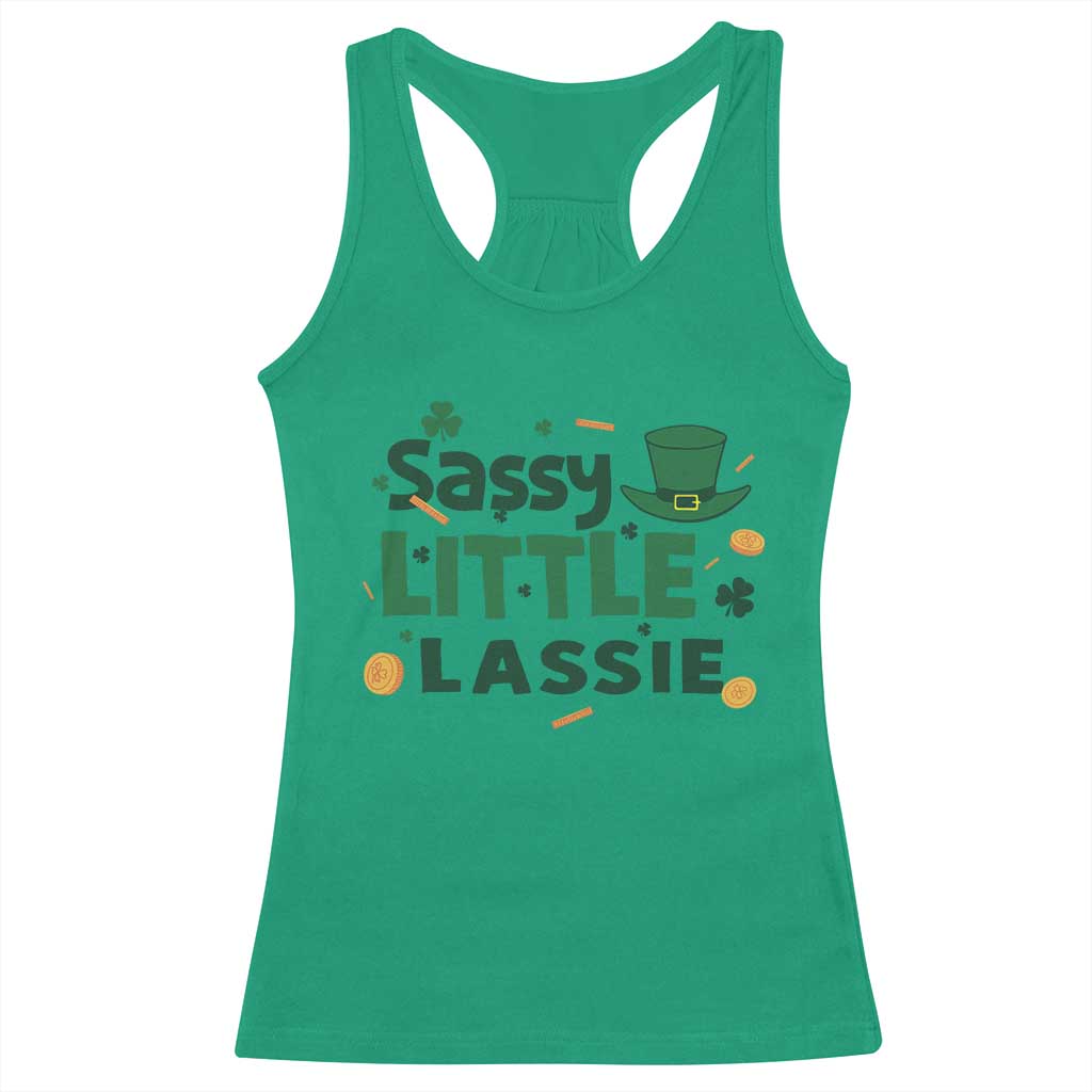 Funny St Patrick's Day Sassy Little Lassie Racerback Tank Top Shamrock