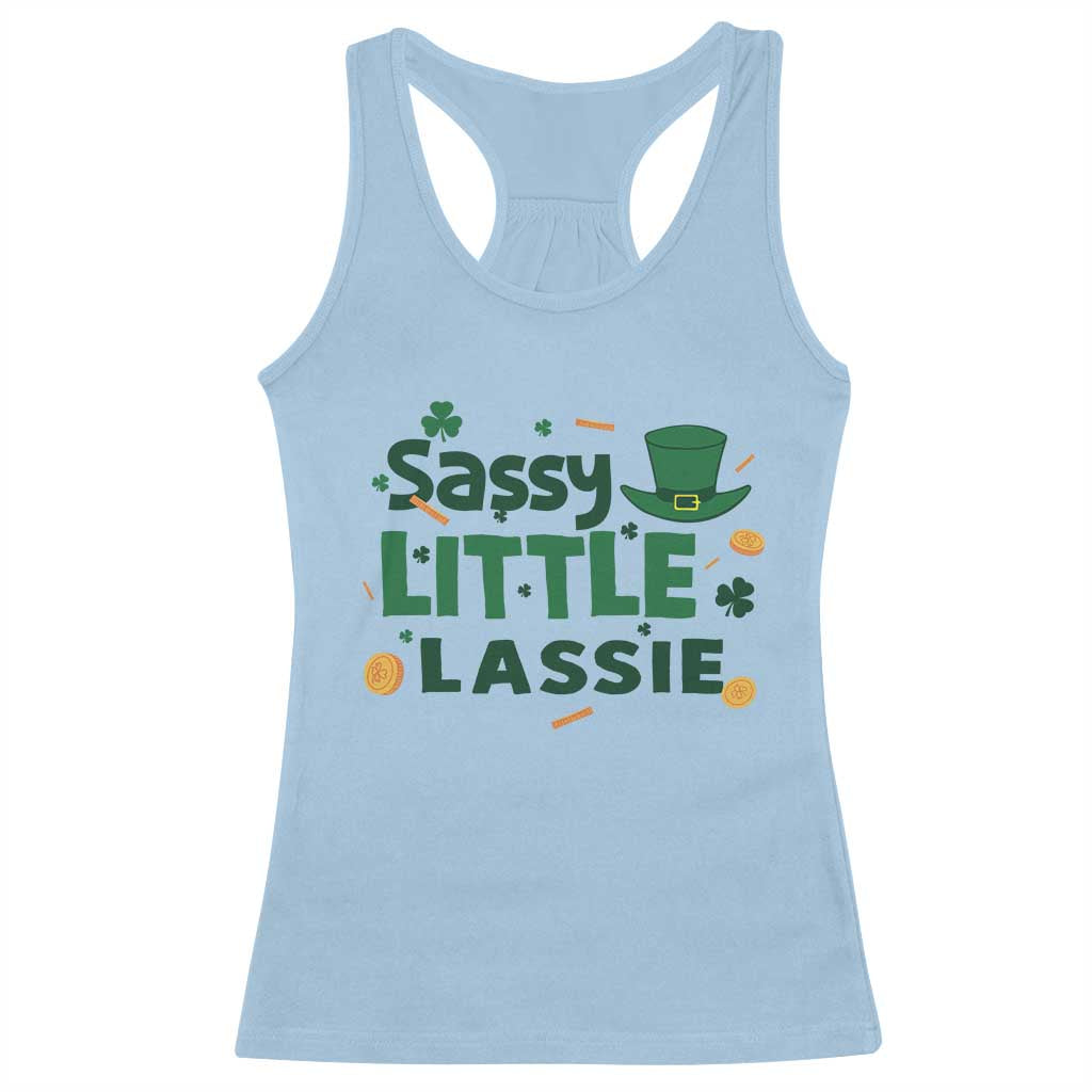 Funny St Patrick's Day Sassy Little Lassie Racerback Tank Top Shamrock