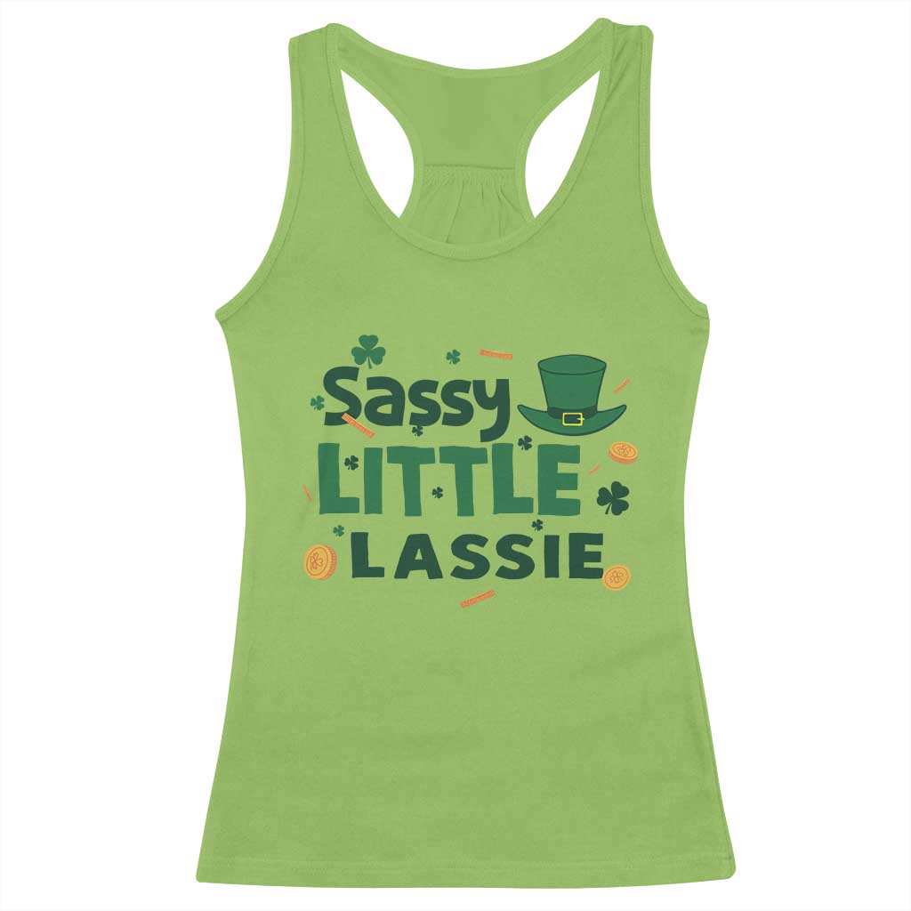 Funny St Patrick's Day Sassy Little Lassie Racerback Tank Top Shamrock