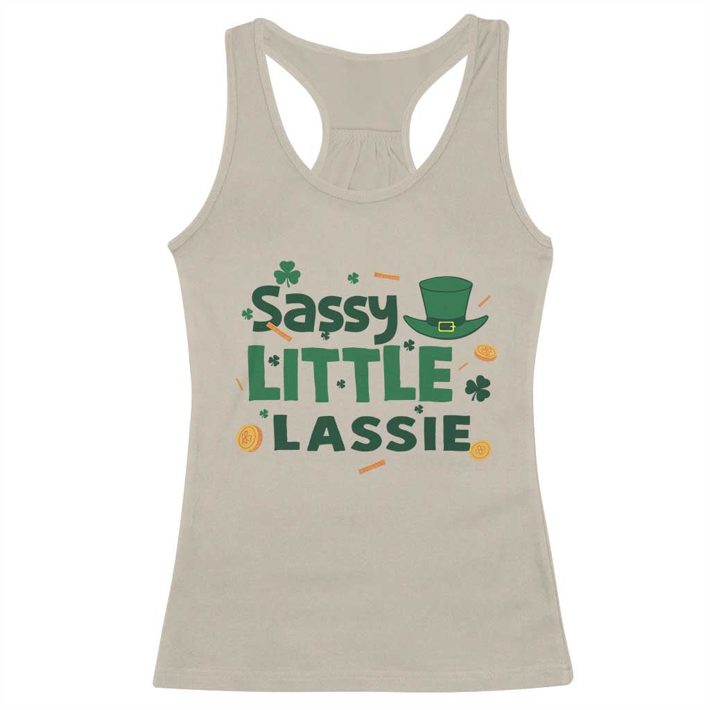 Funny St Patrick's Day Sassy Little Lassie Racerback Tank Top Shamrock