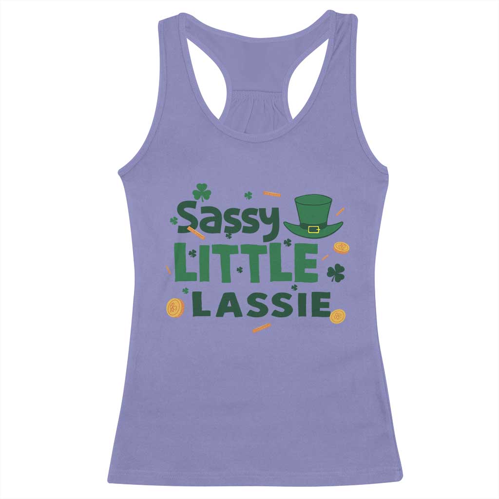 Funny St Patrick's Day Sassy Little Lassie Racerback Tank Top Shamrock