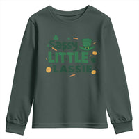 Funny St Patrick's Day Sassy Little Lassie Youth Sweatshirt Shamrock