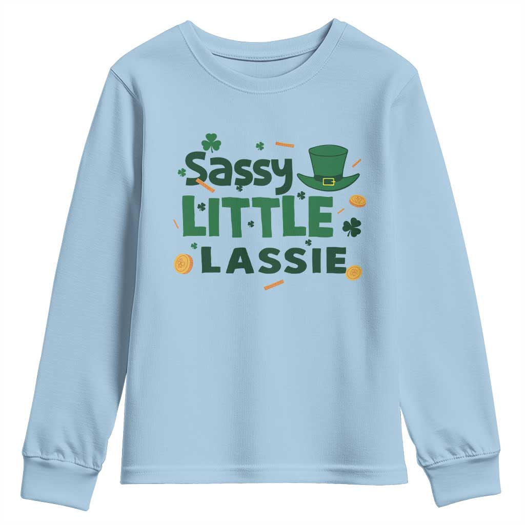 Funny St Patrick's Day Sassy Little Lassie Youth Sweatshirt Shamrock