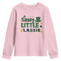 Funny St Patrick's Day Sassy Little Lassie Youth Sweatshirt Shamrock