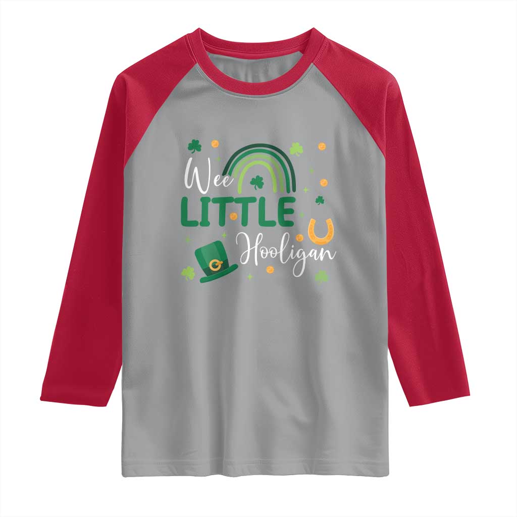 Funny Wee Little Hooligan Raglan Shirt St Patrick's Day Shamrock Rainbow
