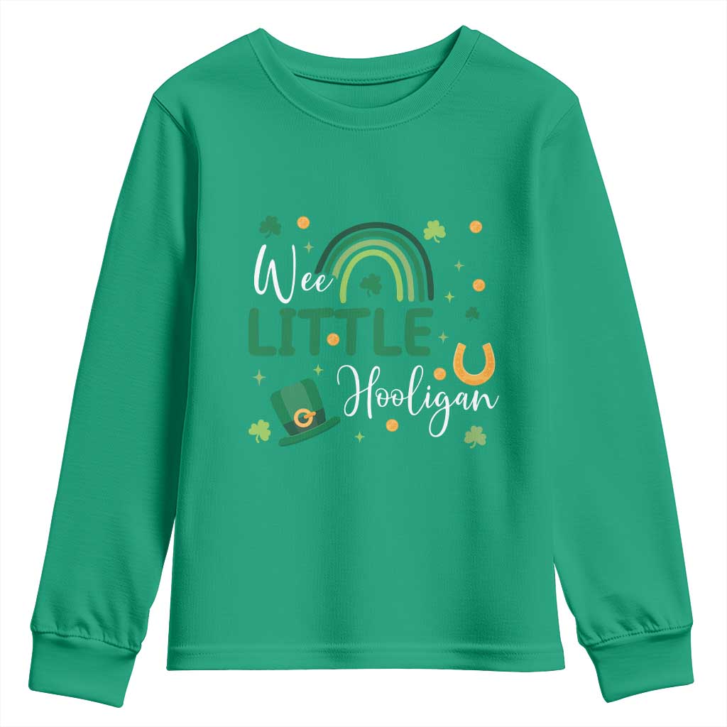 Funny Wee Little Hooligan Youth Sweatshirt St Patrick's Day Shamrock Rainbow