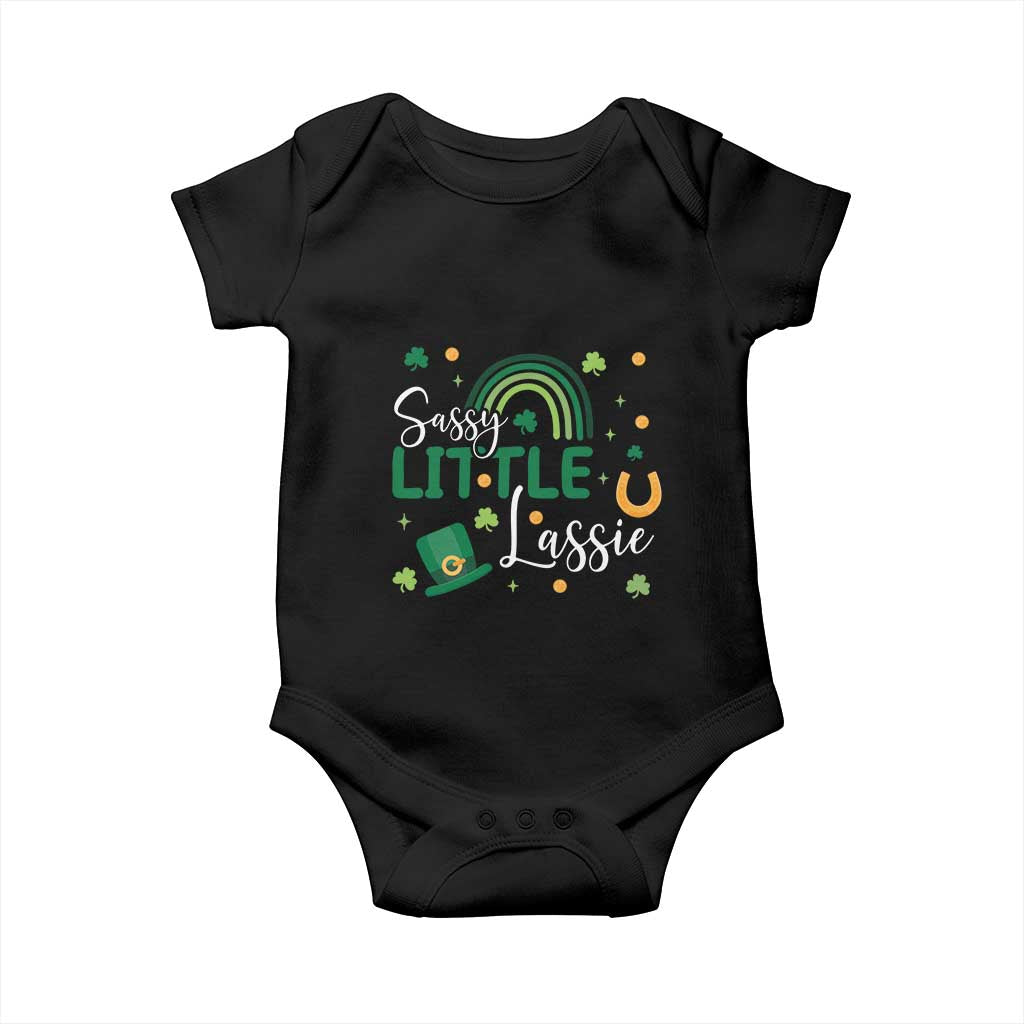 Funny Sassy Little Lassie Baby Onesie St Patrick's Day Shamrock Rainbow