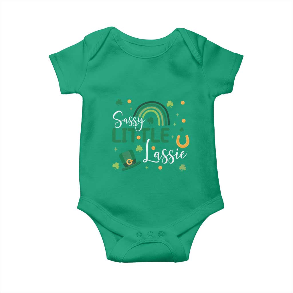 Funny Sassy Little Lassie Baby Onesie St Patrick's Day Shamrock Rainbow