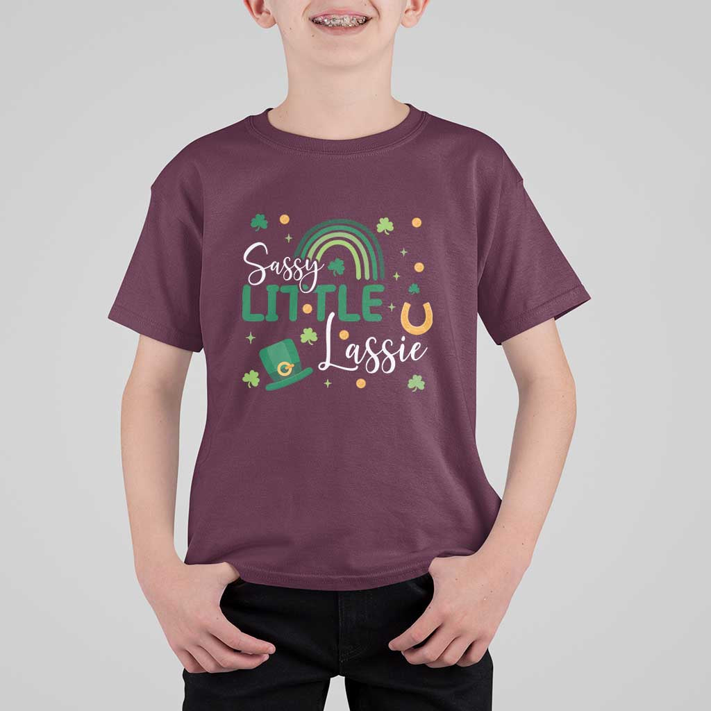 Funny Sassy Little Lassie T Shirt For Kid St Patrick's Day Shamrock Rainbow