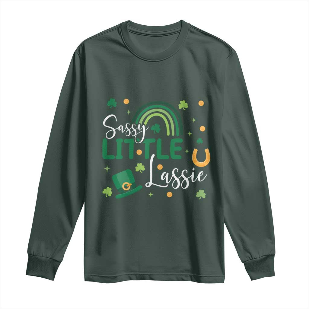 Funny Sassy Little Lassie Long Sleeve Shirt St Patrick's Day Shamrock Rainbow