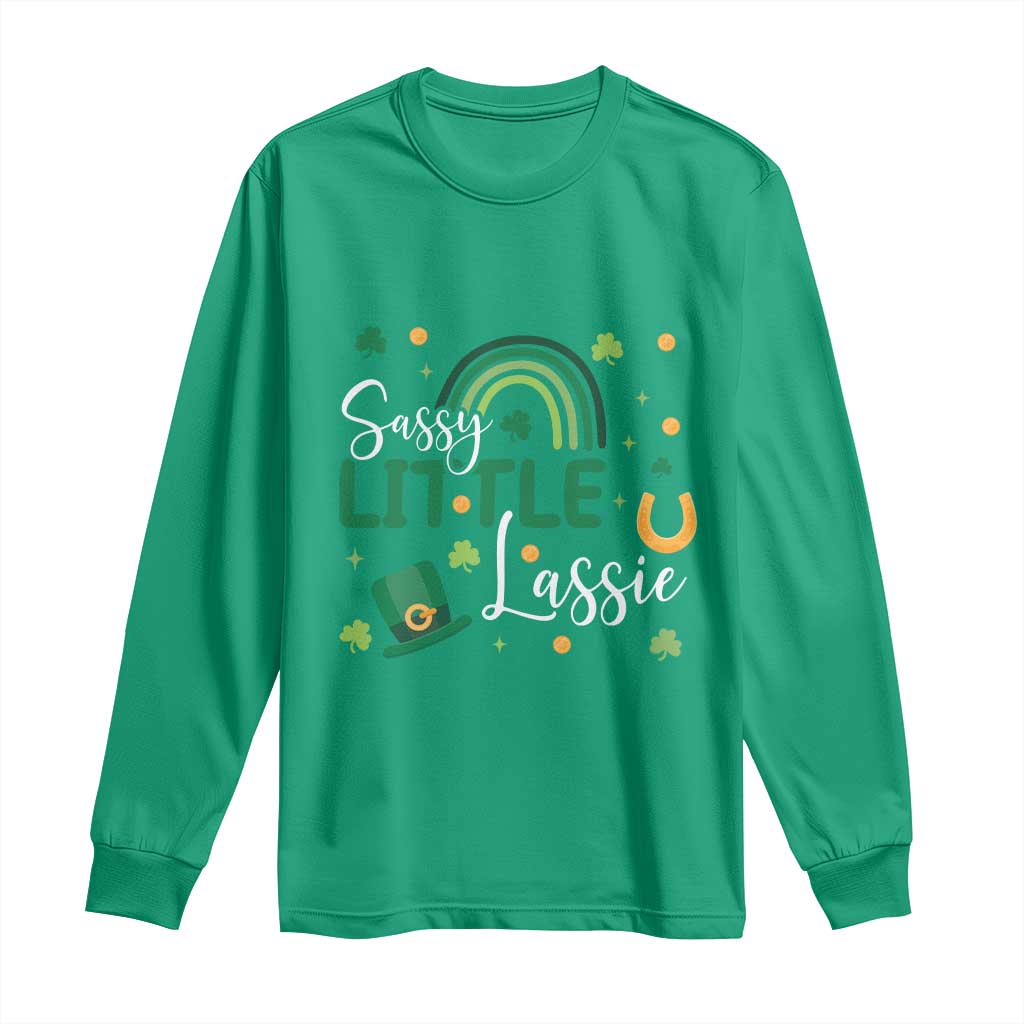Funny Sassy Little Lassie Long Sleeve Shirt St Patrick's Day Shamrock Rainbow