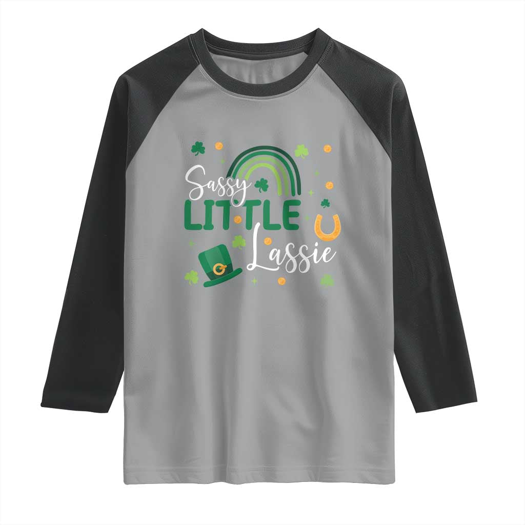 Funny Sassy Little Lassie Raglan Shirt St Patrick's Day Shamrock Rainbow