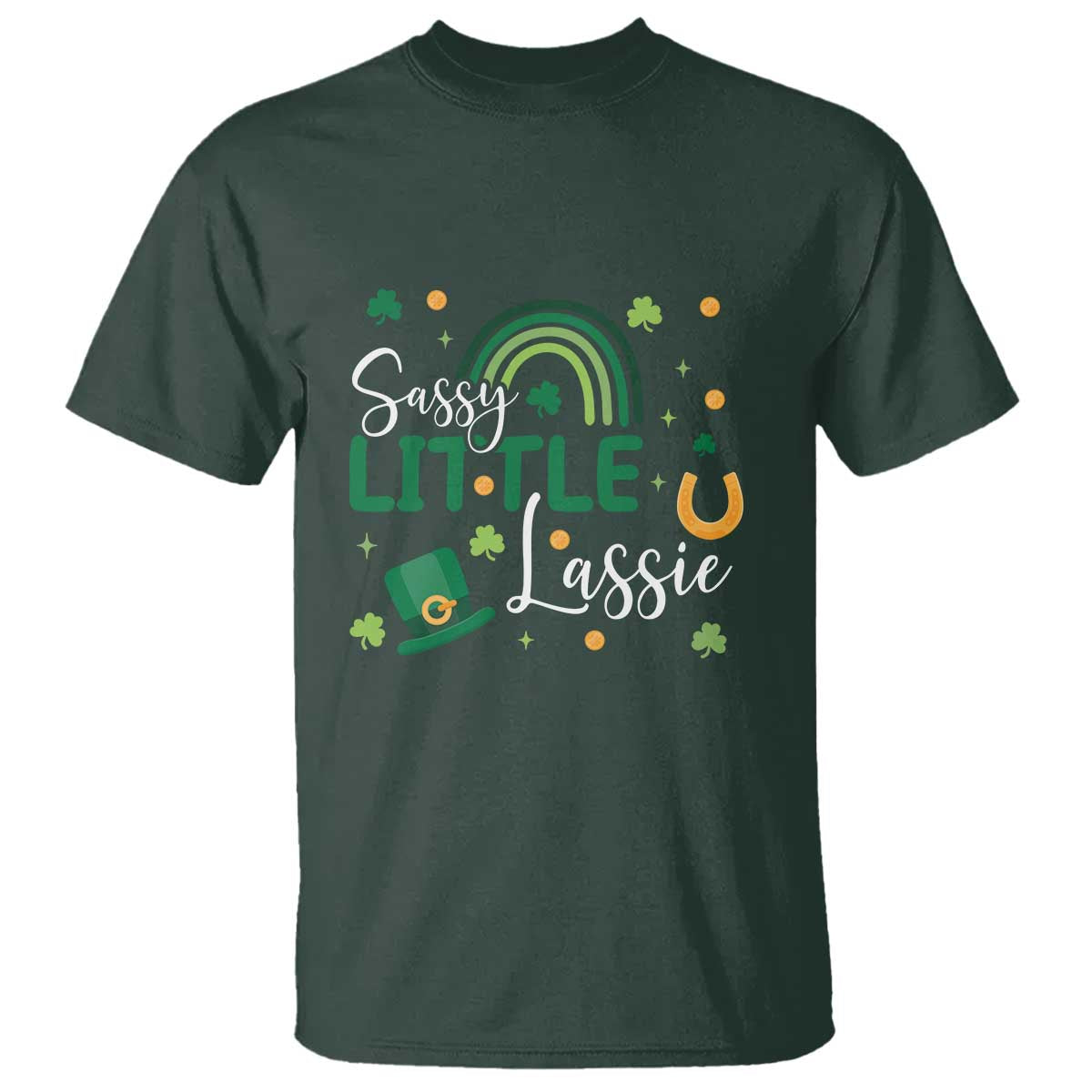 Funny Sassy Little Lassie T Shirt St Patrick's Day Shamrock Rainbow