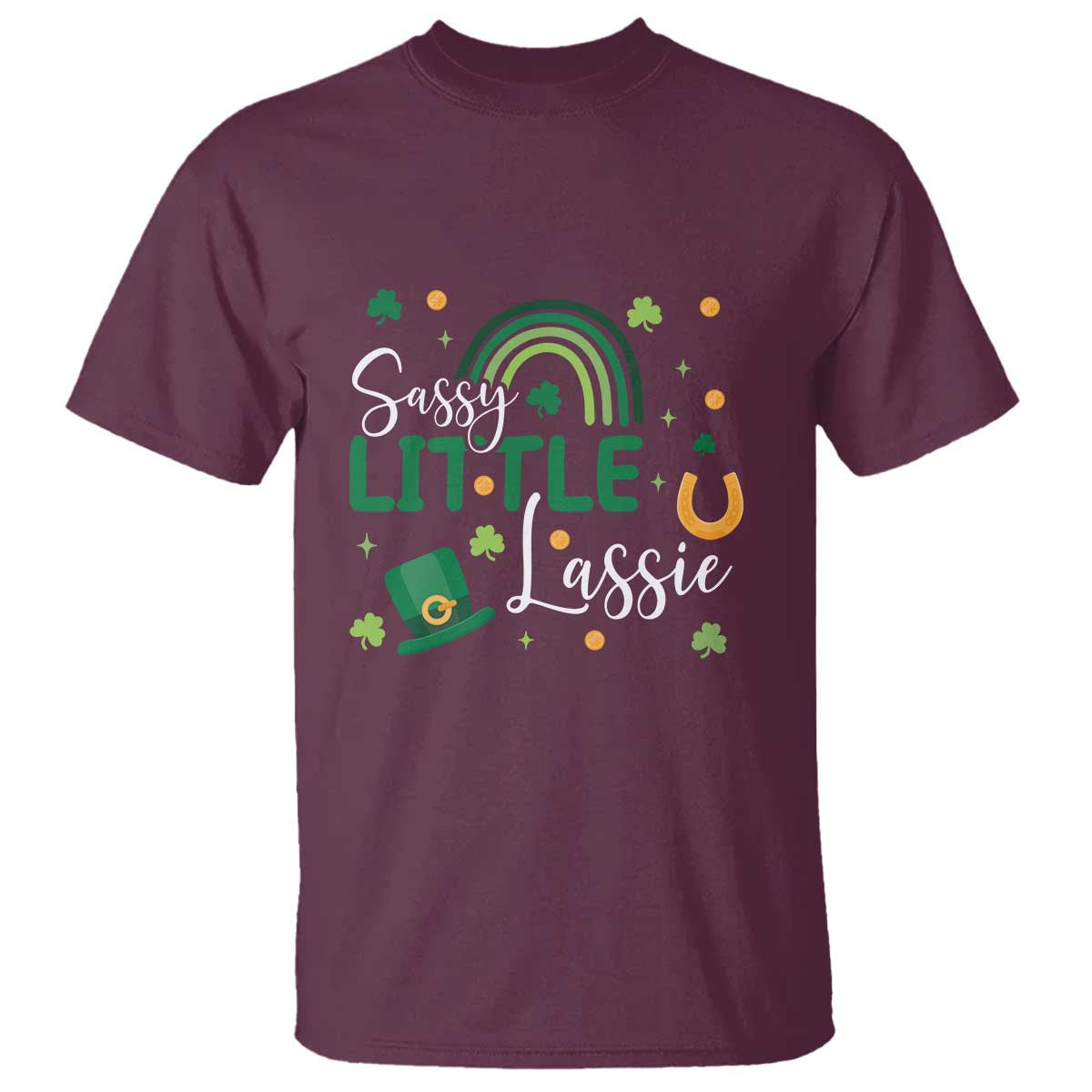 Funny Sassy Little Lassie T Shirt St Patrick's Day Shamrock Rainbow