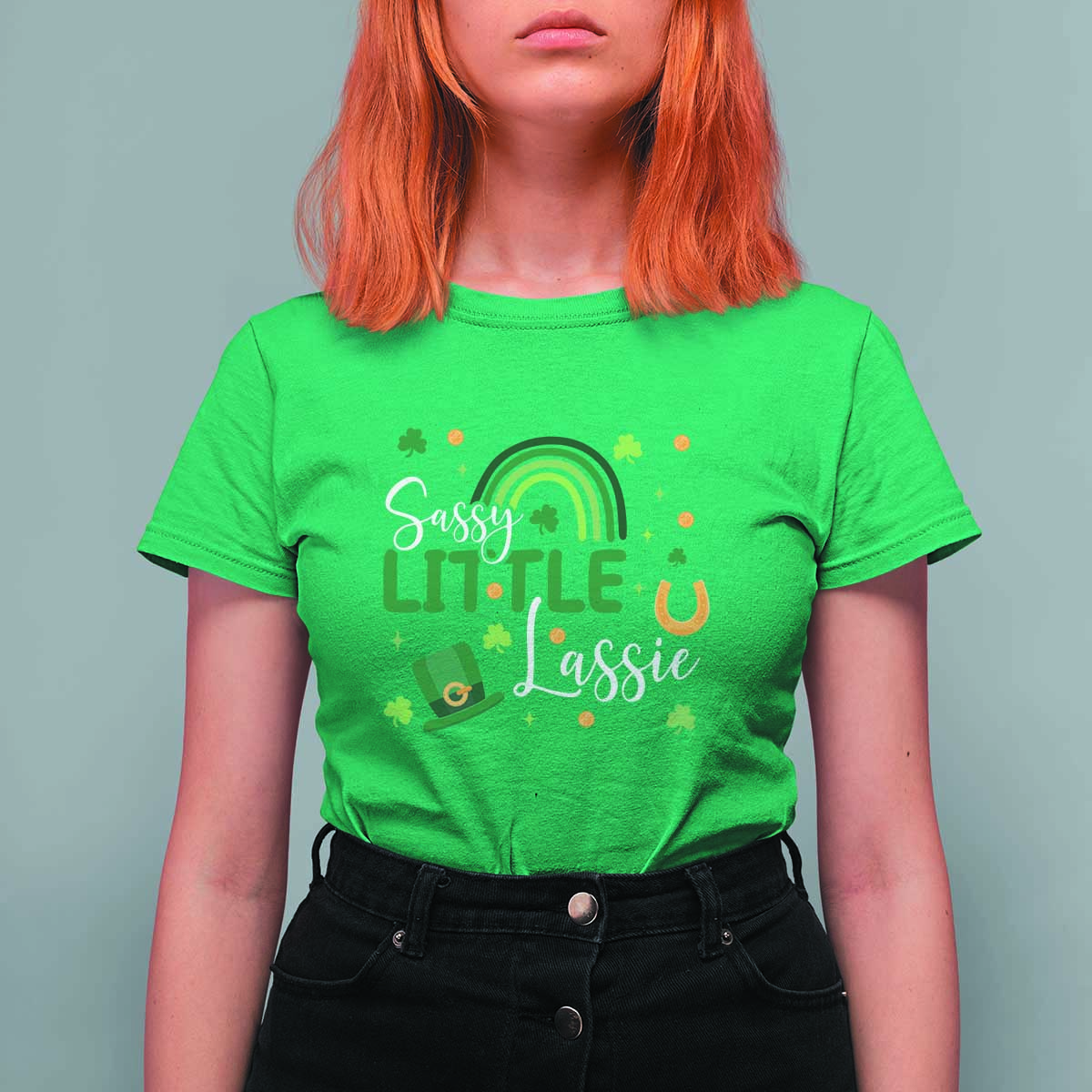 Funny Sassy Little Lassie T Shirt For Women St Patrick's Day Shamrock Rainbow
