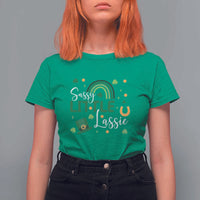 Funny Sassy Little Lassie T Shirt For Women St Patrick's Day Shamrock Rainbow