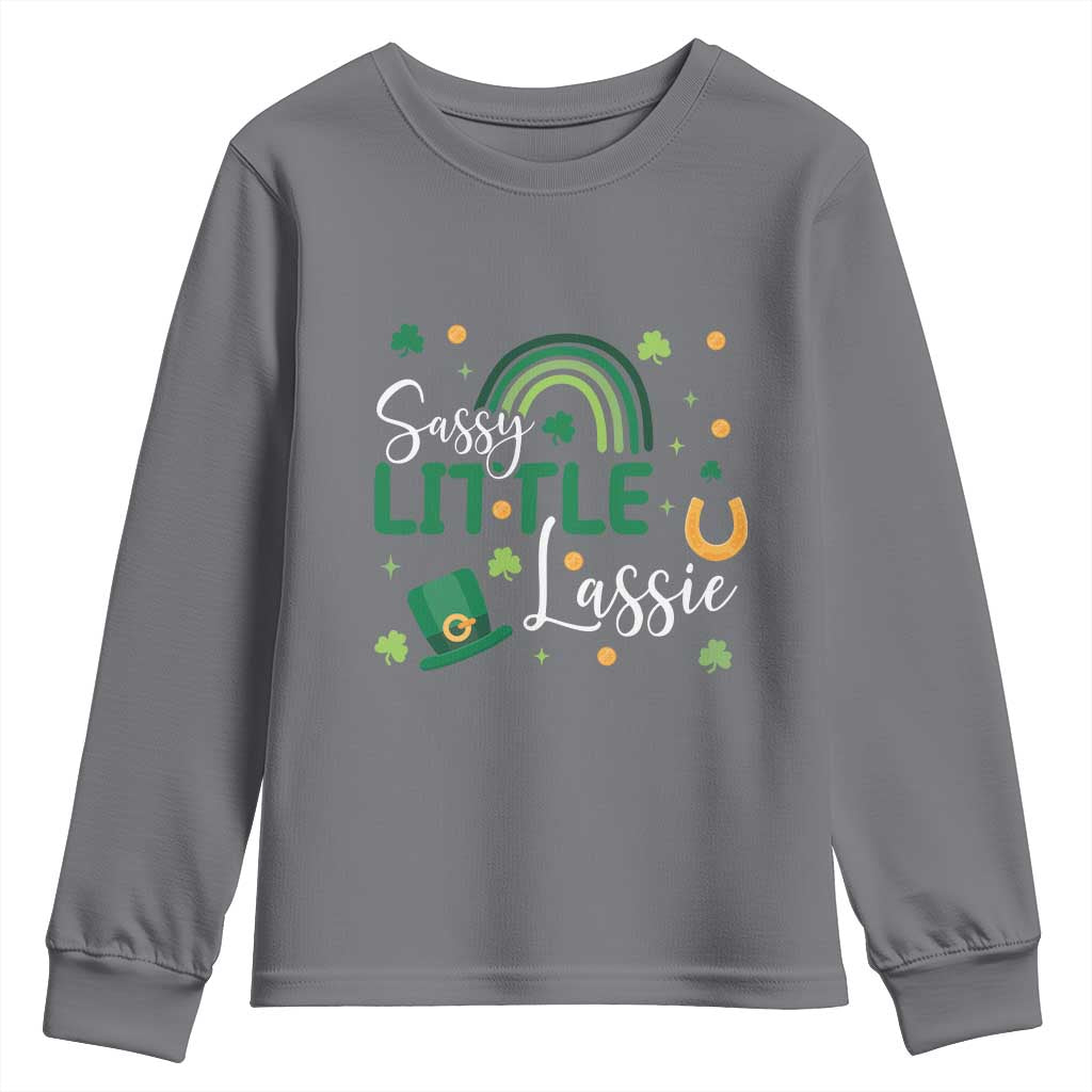 Funny Sassy Little Lassie Youth Sweatshirt St Patrick's Day Shamrock Rainbow