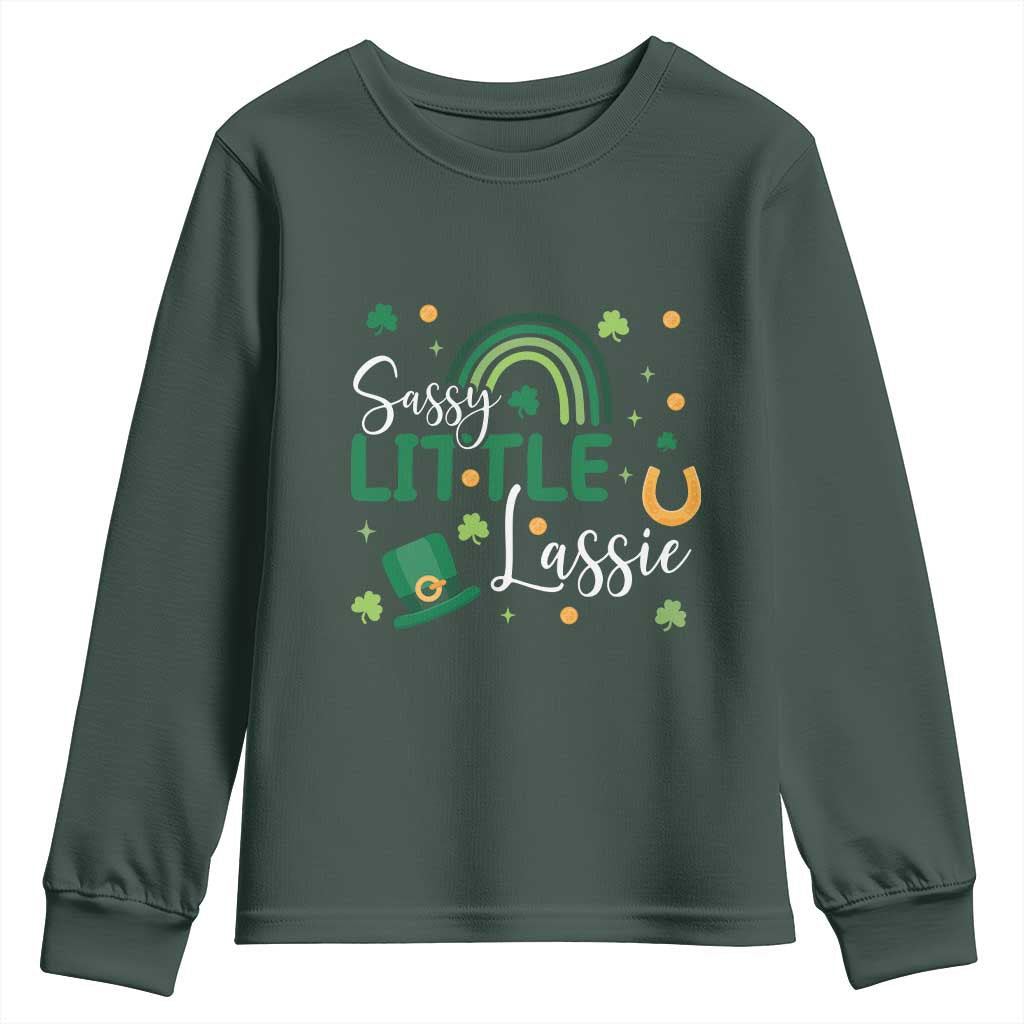 Funny Sassy Little Lassie Youth Sweatshirt St Patrick's Day Shamrock Rainbow