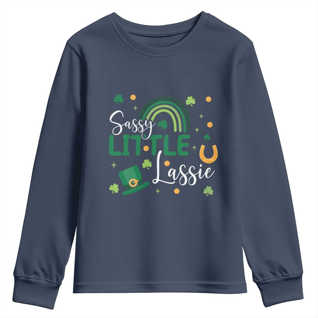 Funny Sassy Little Lassie Youth Sweatshirt St Patrick's Day Shamrock Rainbow