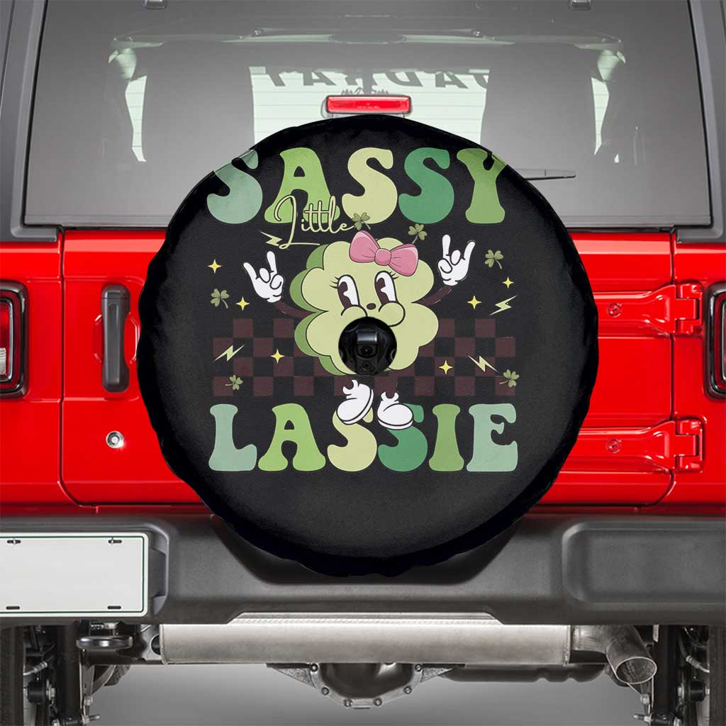 Funny St Patrick's Day Sassy Little Lassie Spare Tire Cover Retro Groovy Clover