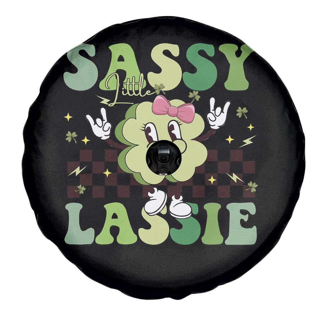 Funny St Patrick's Day Sassy Little Lassie Spare Tire Cover Retro Groovy Clover