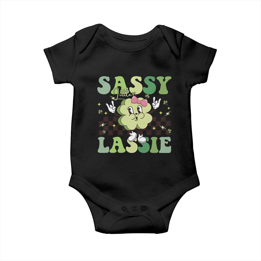 Funny St Patrick's Day Sassy Little Lassie Baby Onesie Retro Groovy Clover