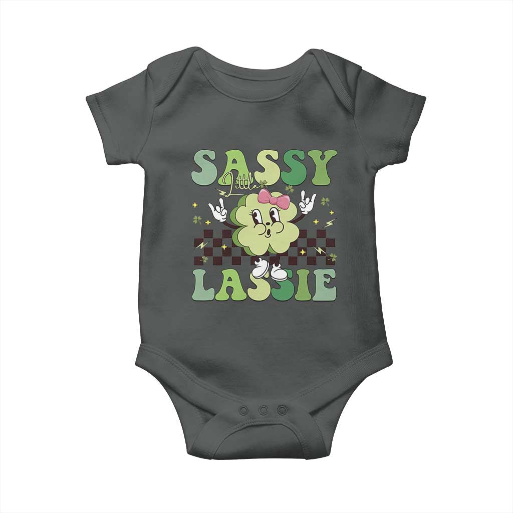 Funny St Patrick's Day Sassy Little Lassie Baby Onesie Retro Groovy Clover