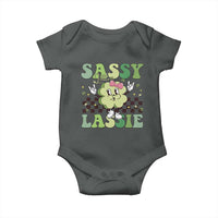 Funny St Patrick's Day Sassy Little Lassie Baby Onesie Retro Groovy Clover