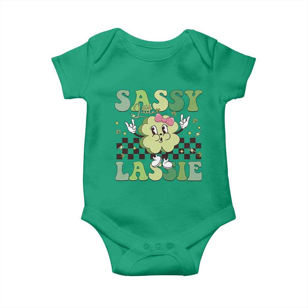 Funny St Patrick's Day Sassy Little Lassie Baby Onesie Retro Groovy Clover