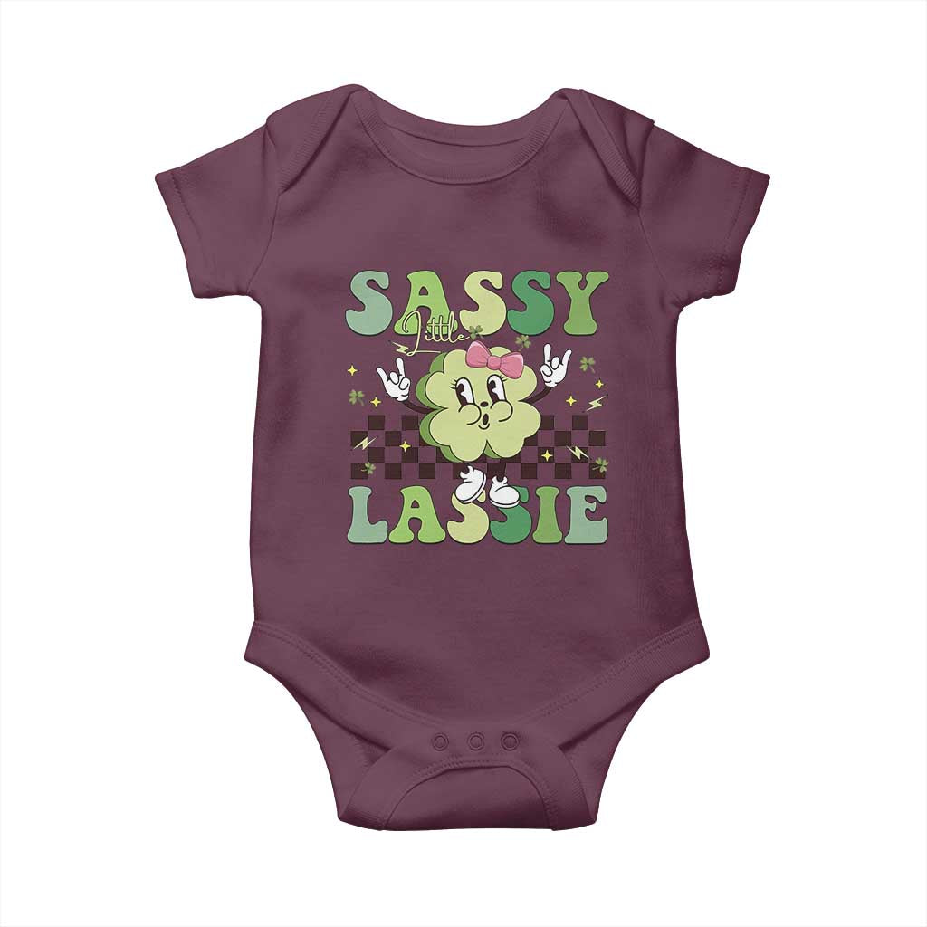 Funny St Patrick's Day Sassy Little Lassie Baby Onesie Retro Groovy Clover