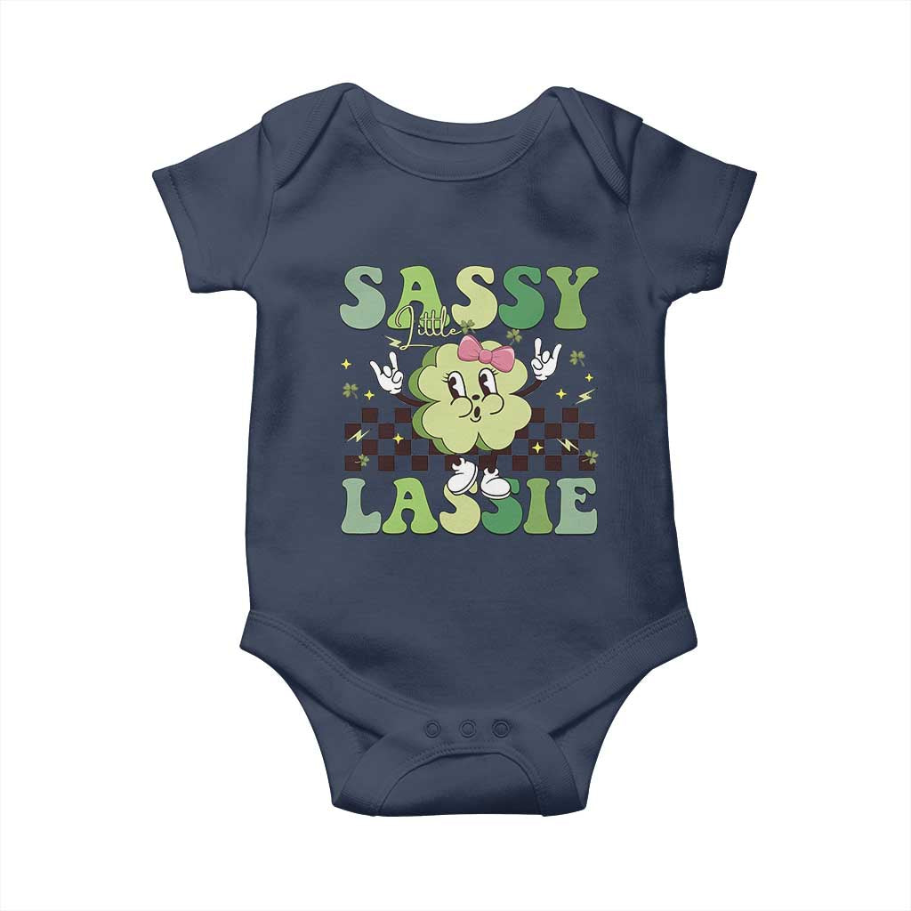 Funny St Patrick's Day Sassy Little Lassie Baby Onesie Retro Groovy Clover