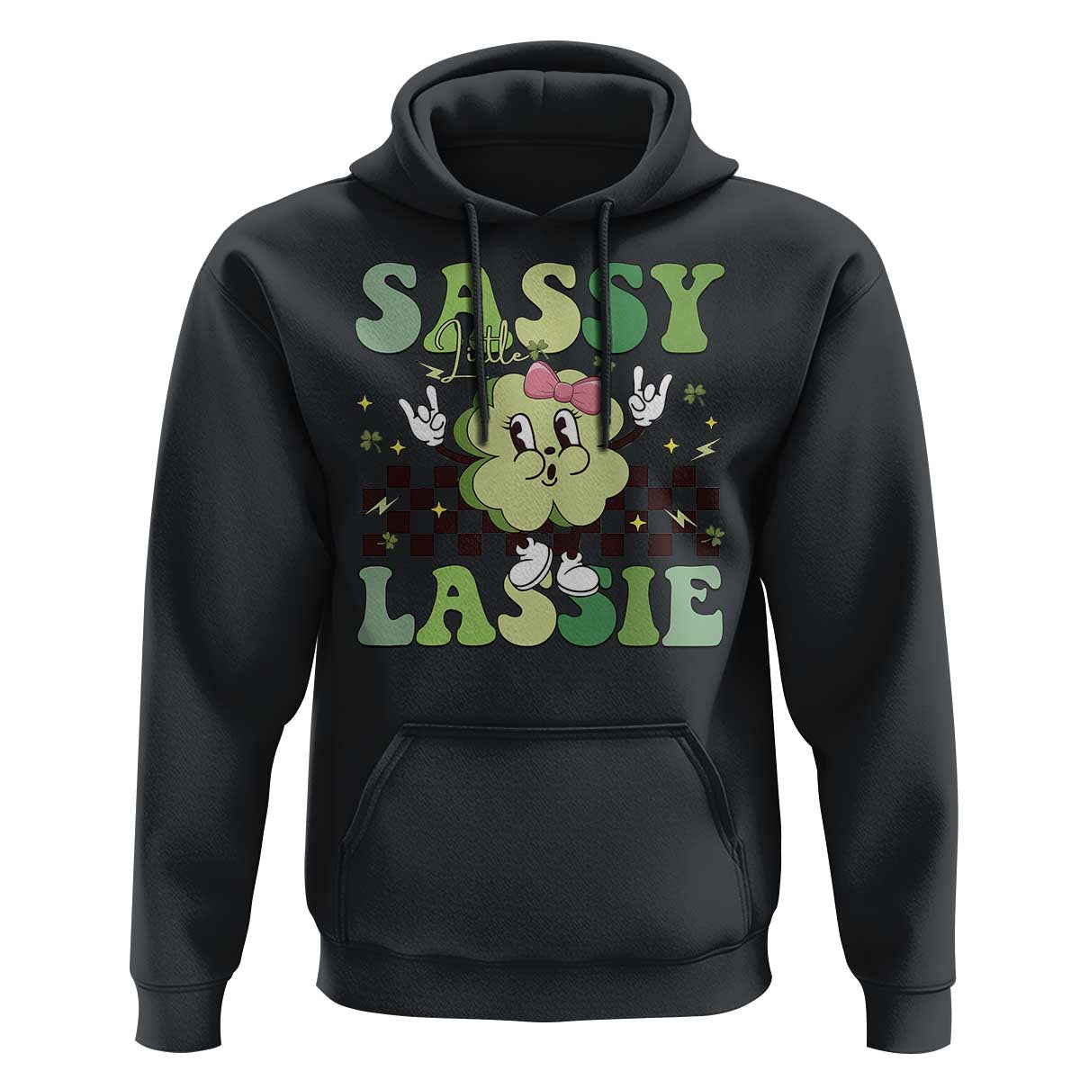 Funny St Patrick's Day Sassy Little Lassie Hoodie Retro Groovy Clover