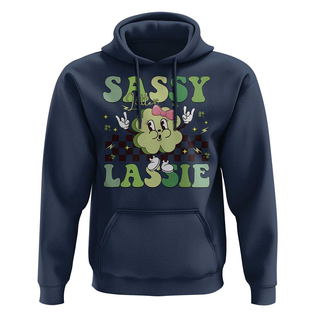 Funny St Patrick's Day Sassy Little Lassie Hoodie Retro Groovy Clover