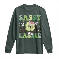 Funny St Patrick's Day Sassy Little Lassie Long Sleeve Shirt Retro Groovy Clover