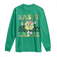 Funny St Patrick's Day Sassy Little Lassie Long Sleeve Shirt Retro Groovy Clover