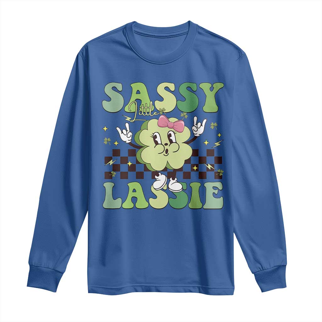 Funny St Patrick's Day Sassy Little Lassie Long Sleeve Shirt Retro Groovy Clover