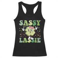 Funny St Patrick's Day Sassy Little Lassie Racerback Tank Top Retro Groovy Clover