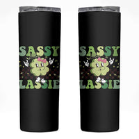 Funny St Patrick's Day Sassy Little Lassie Skinny Tumbler Retro Groovy Clover