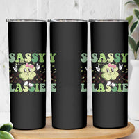 Funny St Patrick's Day Sassy Little Lassie Skinny Tumbler Retro Groovy Clover