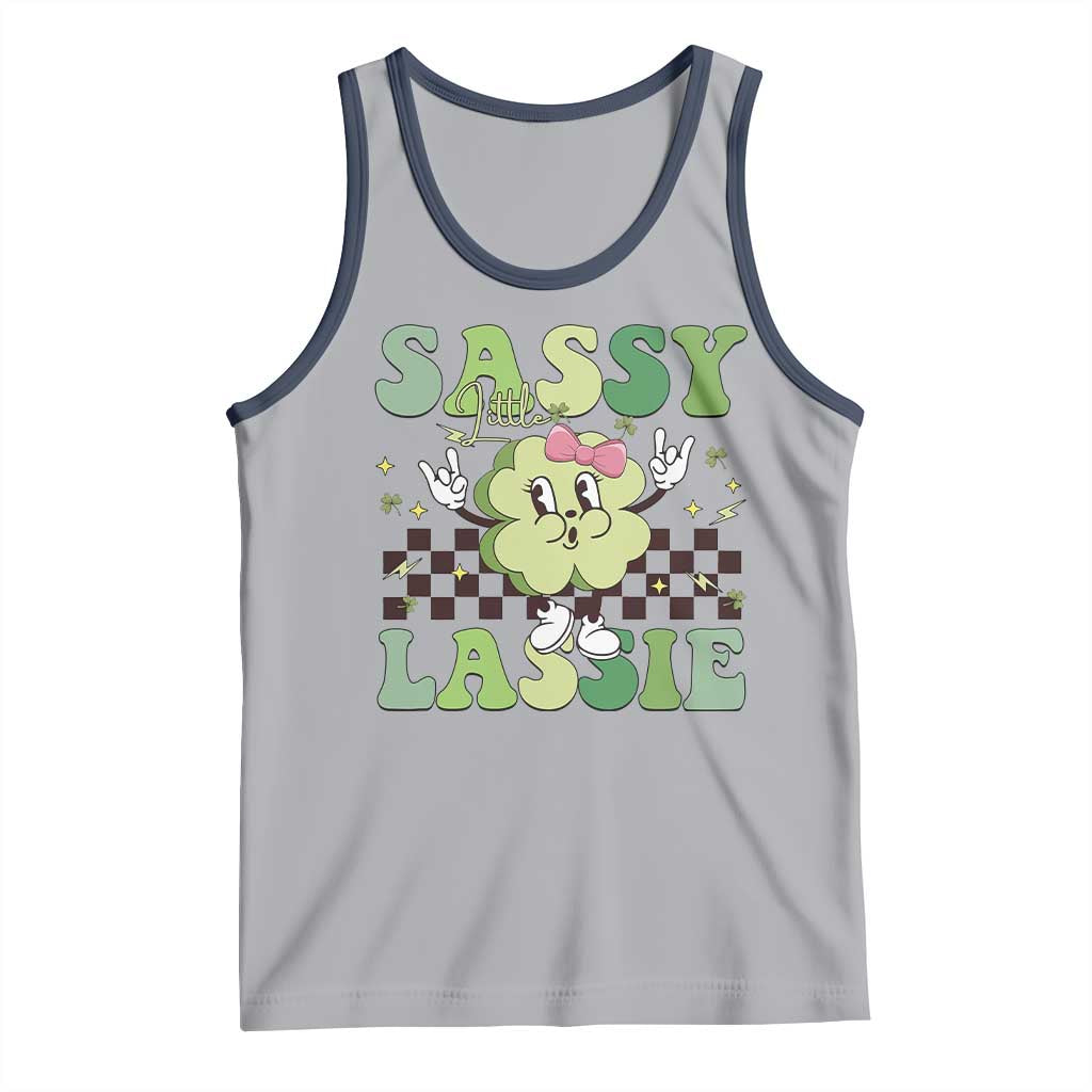 Funny St Patrick's Day Sassy Little Lassie Tank Top Retro Groovy Clover