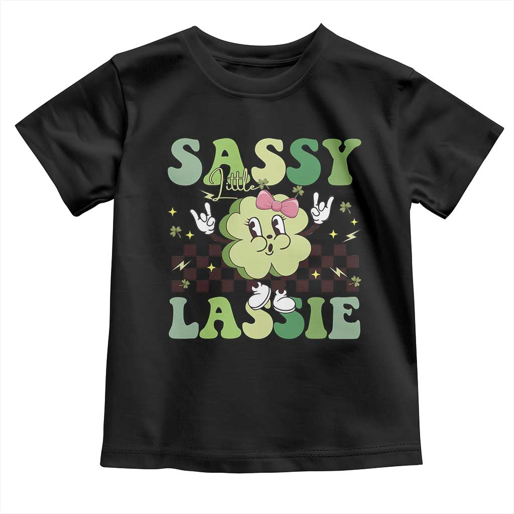 Funny St Patrick's Day Sassy Little Lassie Toddler T Shirt Retro Groovy Clover