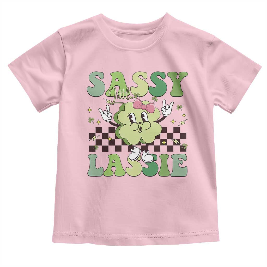 Funny St Patrick's Day Sassy Little Lassie Toddler T Shirt Retro Groovy Clover