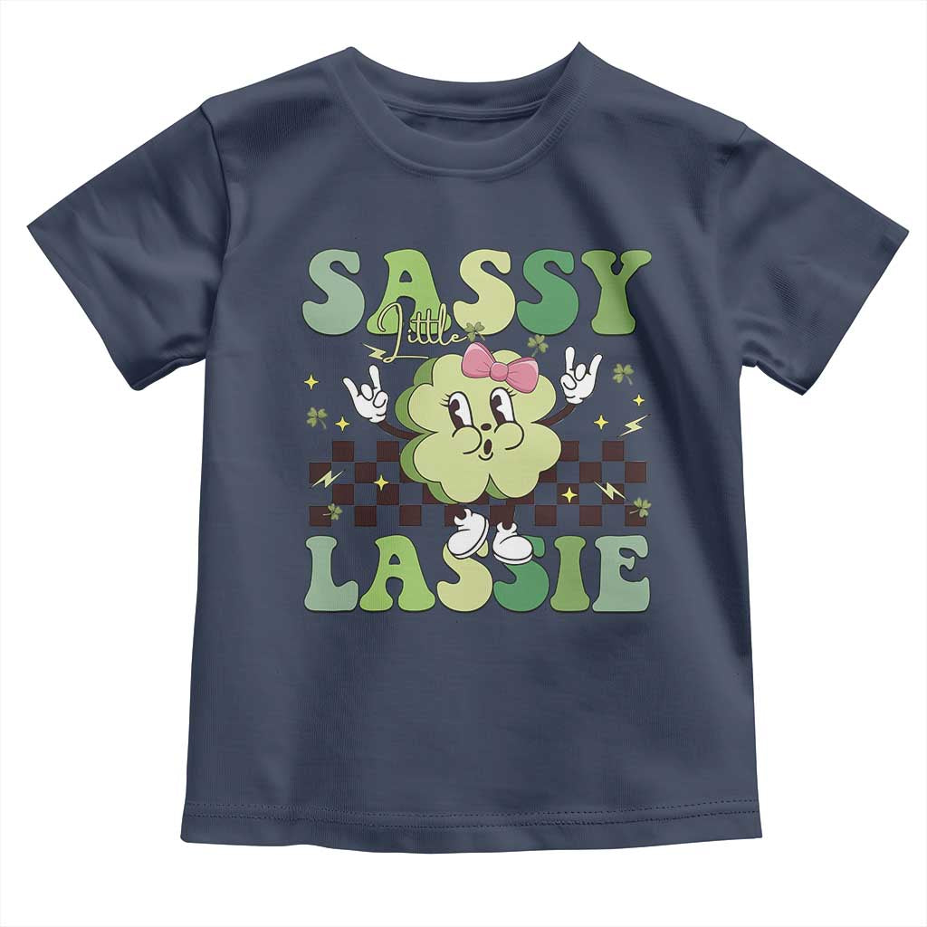 Funny St Patrick's Day Sassy Little Lassie Toddler T Shirt Retro Groovy Clover