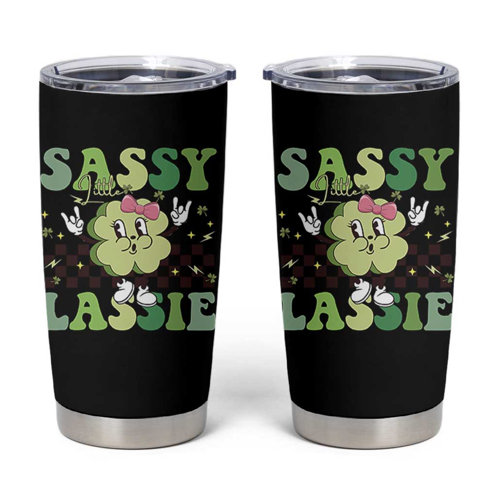 Funny St Patrick's Day Sassy Little Lassie Tumbler Cup Retro Groovy Clover