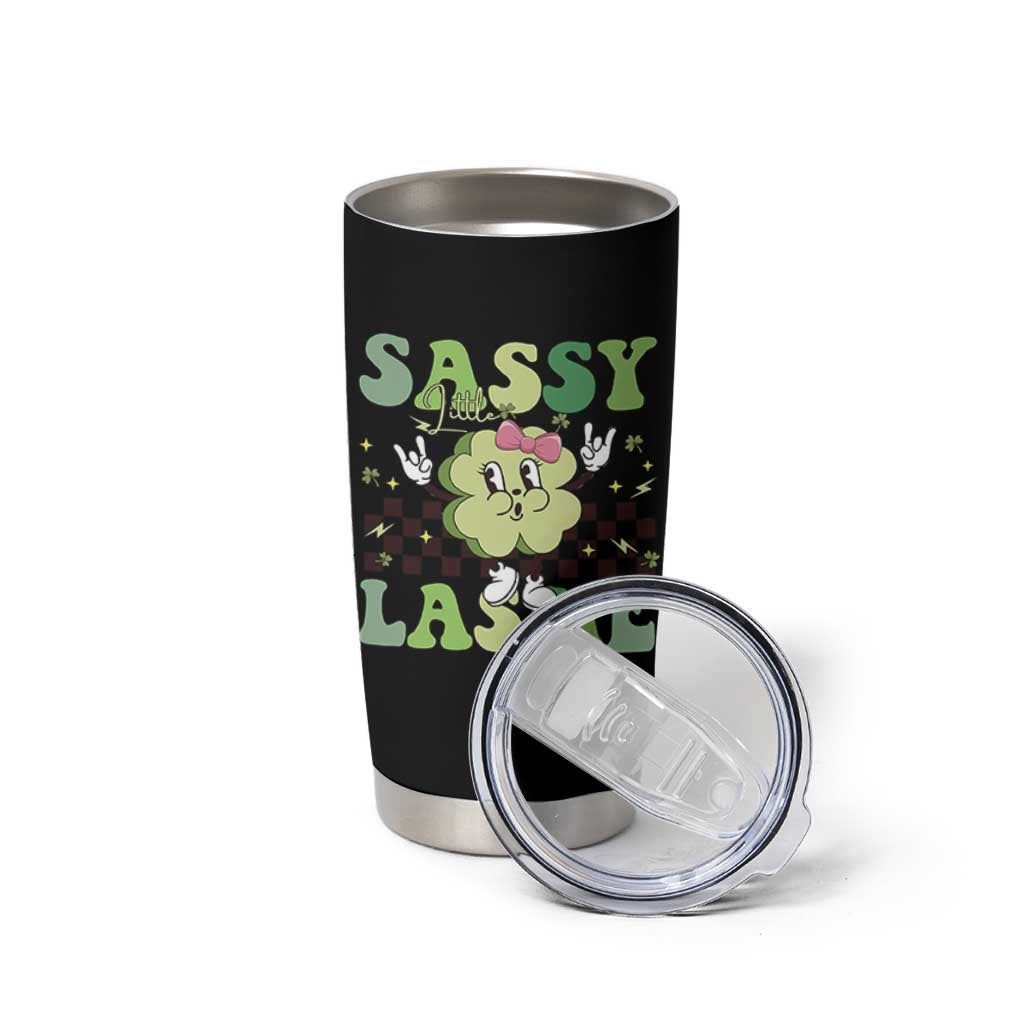 Funny St Patrick's Day Sassy Little Lassie Tumbler Cup Retro Groovy Clover