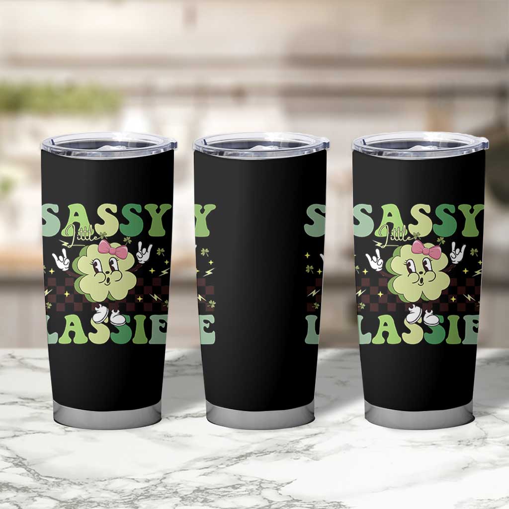 Funny St Patrick's Day Sassy Little Lassie Tumbler Cup Retro Groovy Clover