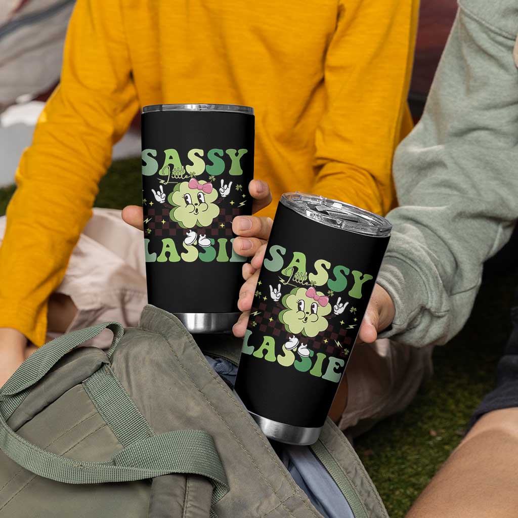Funny St Patrick's Day Sassy Little Lassie Tumbler Cup Retro Groovy Clover