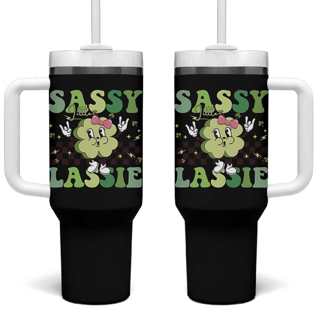 Funny St Patrick's Day Sassy Little Lassie Tumbler With Handle Retro Groovy Clover