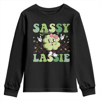 Funny St Patrick's Day Sassy Little Lassie Youth Sweatshirt Retro Groovy Clover